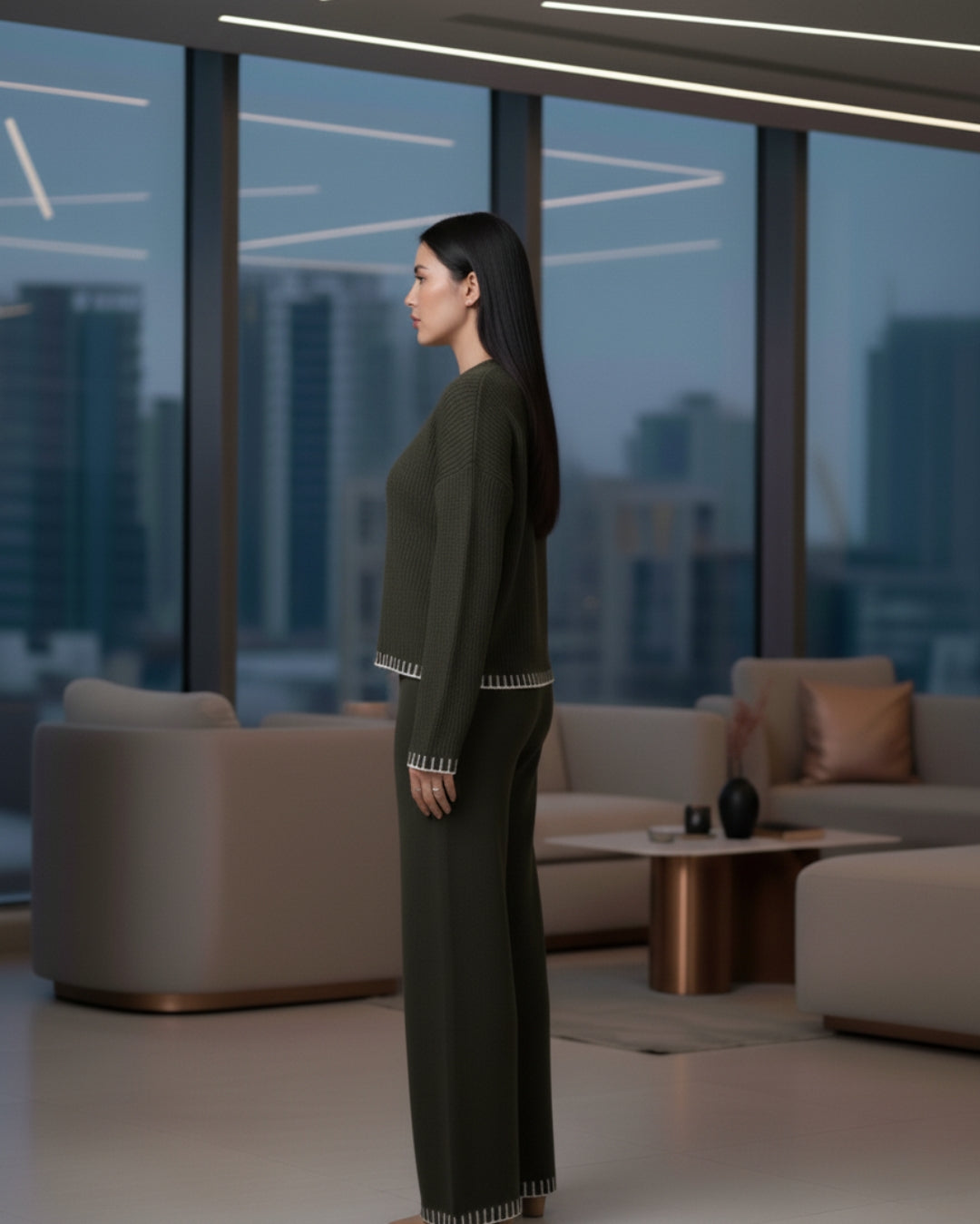Elaris - Olive Contrast Knit Co-ord Set