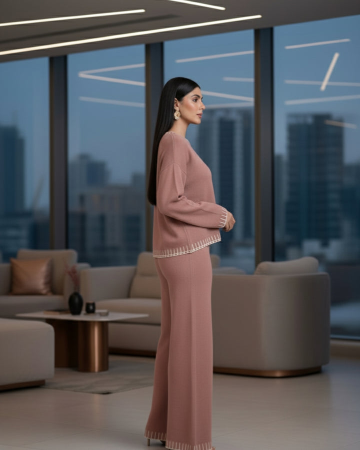 Elaris -Dusty Rose Contrast Knit Co-ord Set