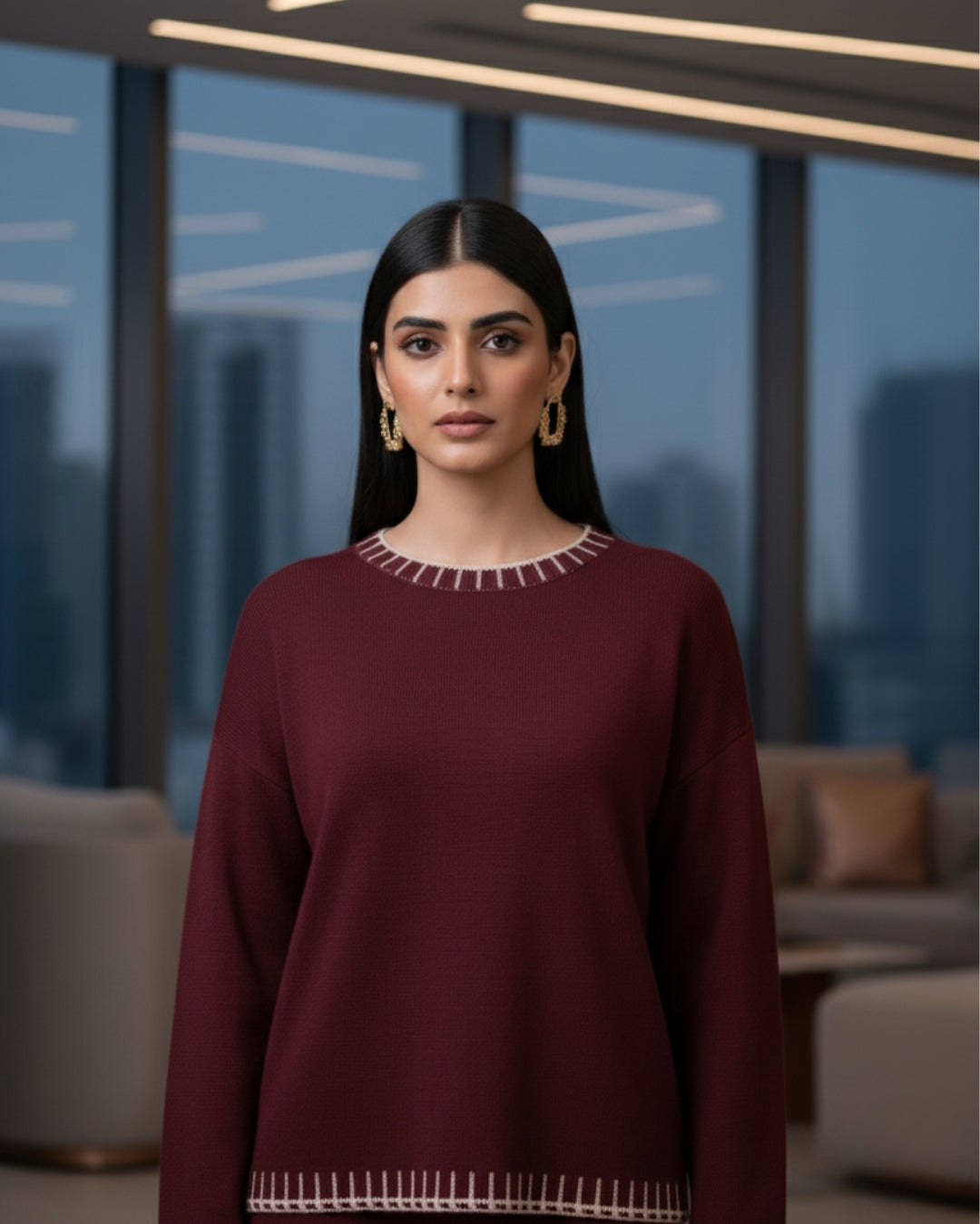 Elaris - Maroon Muse Contrast Knit Co-ord Set