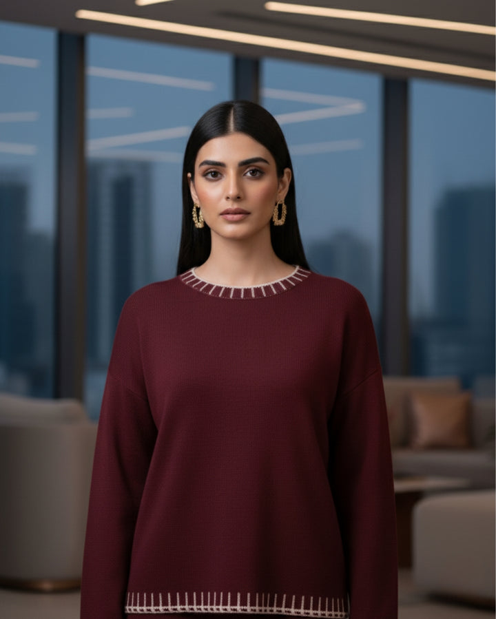 Elaris - Maroon Muse Contrast Knit Co-ord Set