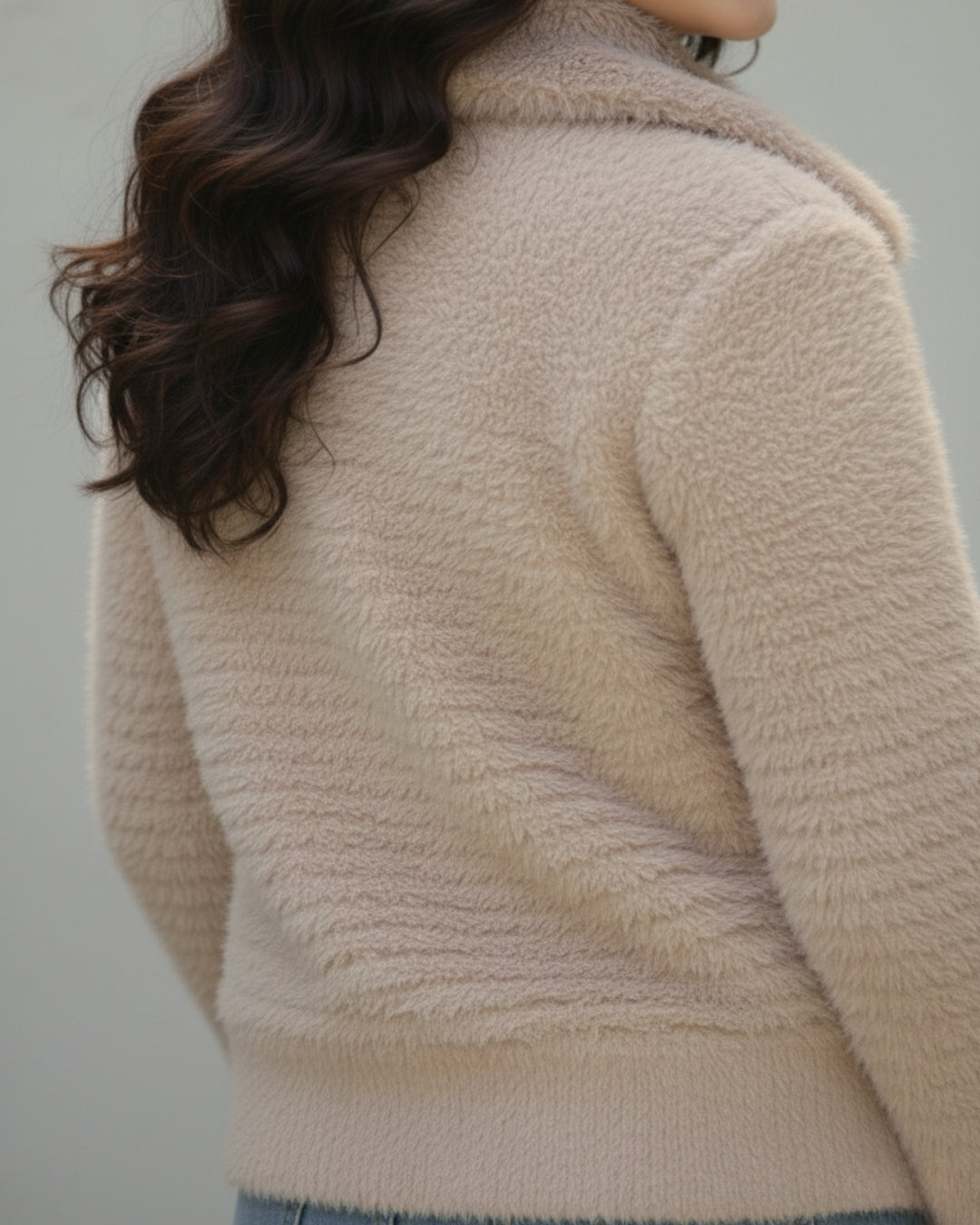 SandStone Fur-Collar Knit Zip-Up
