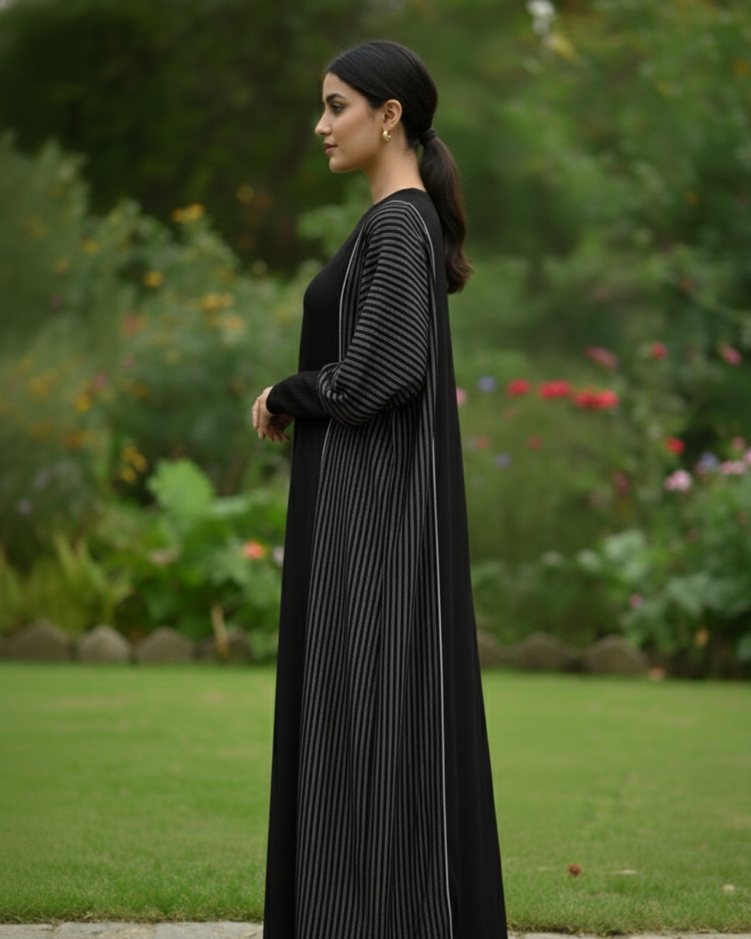 Silver Black Abaya Set