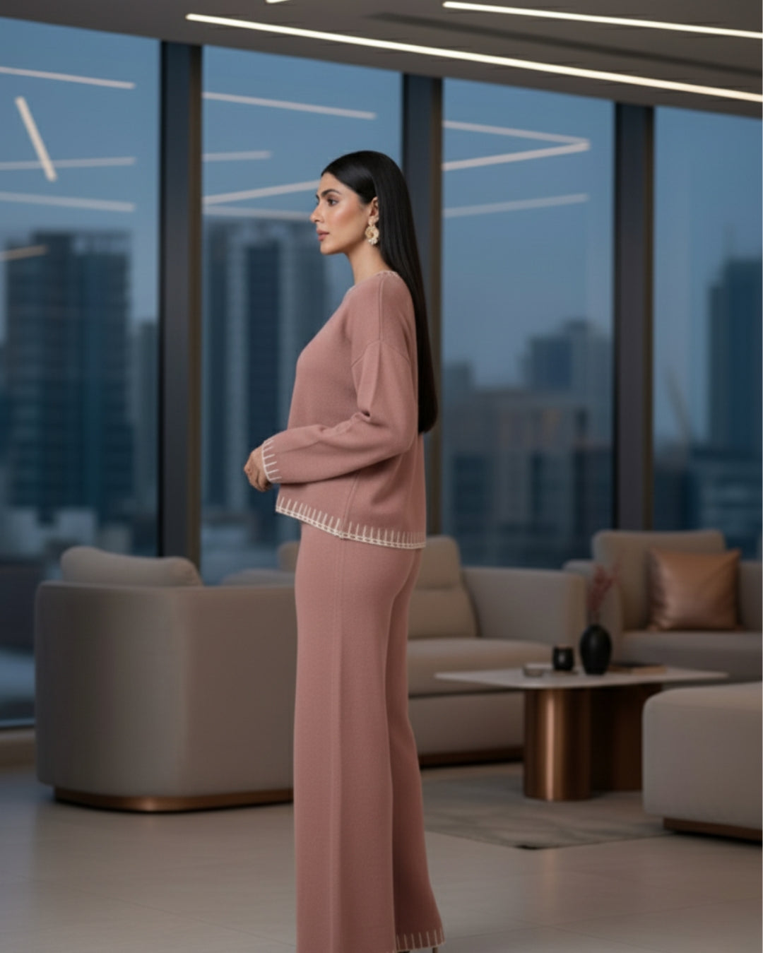 Elaris -Dusty Rose Contrast Knit Co-ord Set