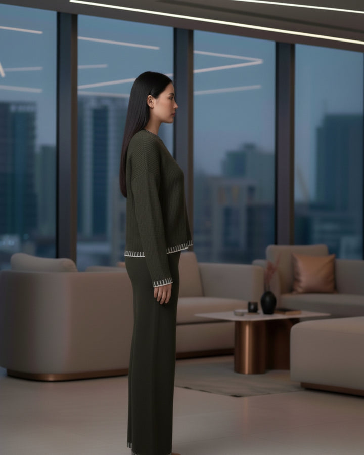 Elaris - Olive Contrast Knit Co-ord Set