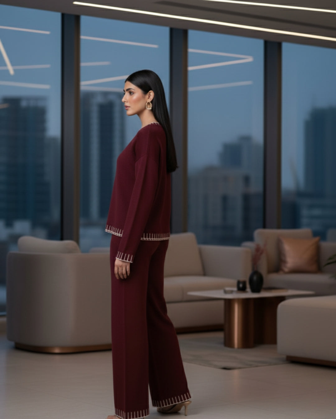 Elaris - Maroon Muse Contrast Knit Co-ord Set
