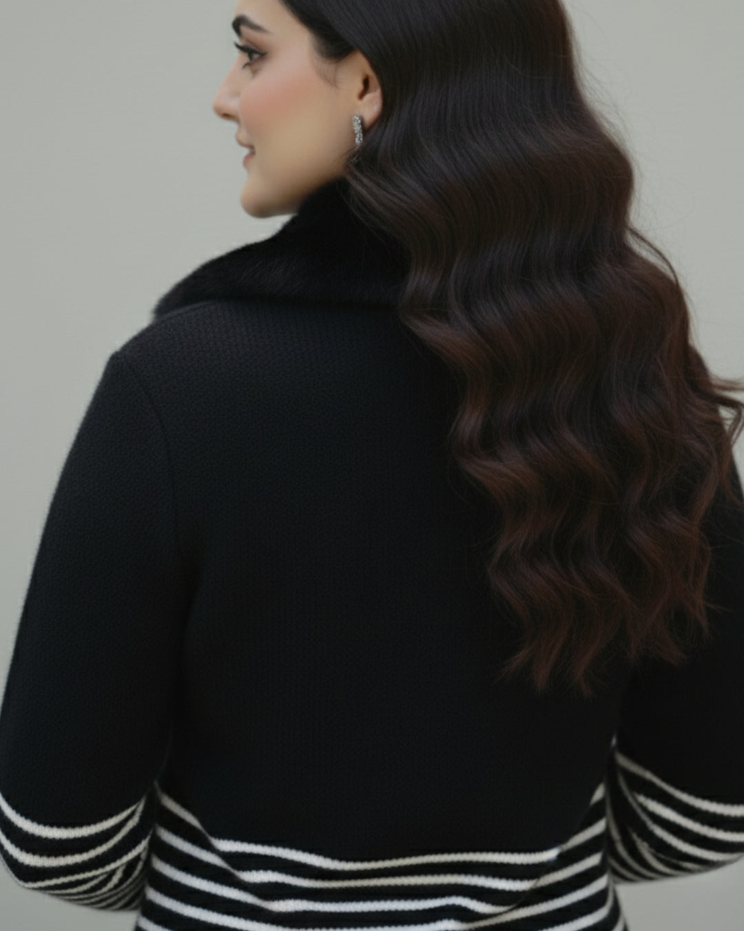 Midnight Luxe Fur-Collar Knit Zip-Up