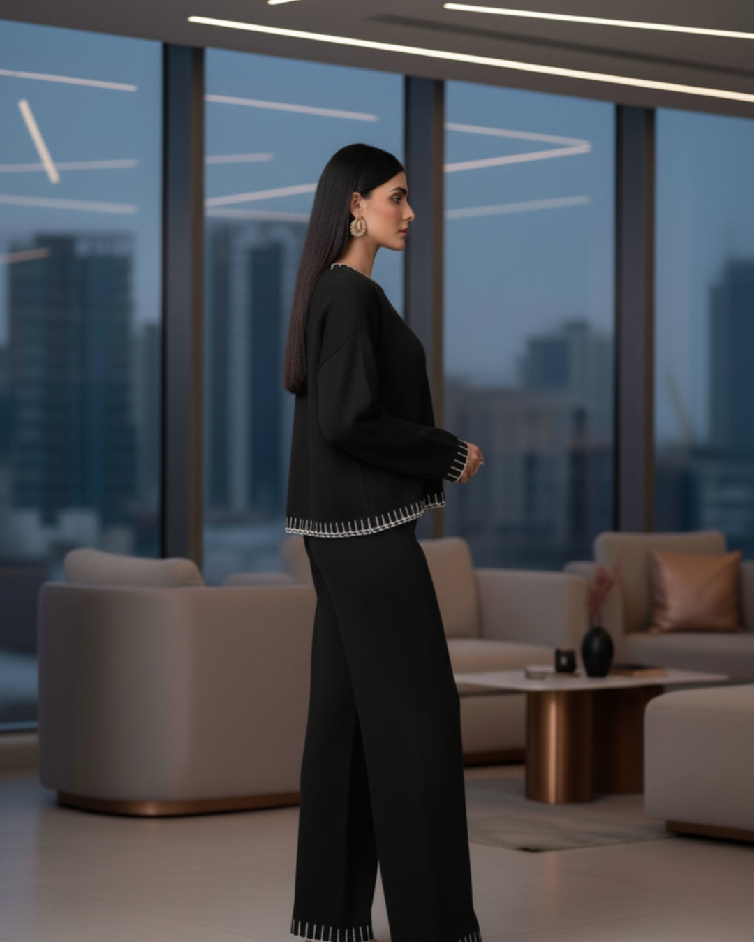 Elaris - Midnight Edge Contrast Knit Co-ord Set