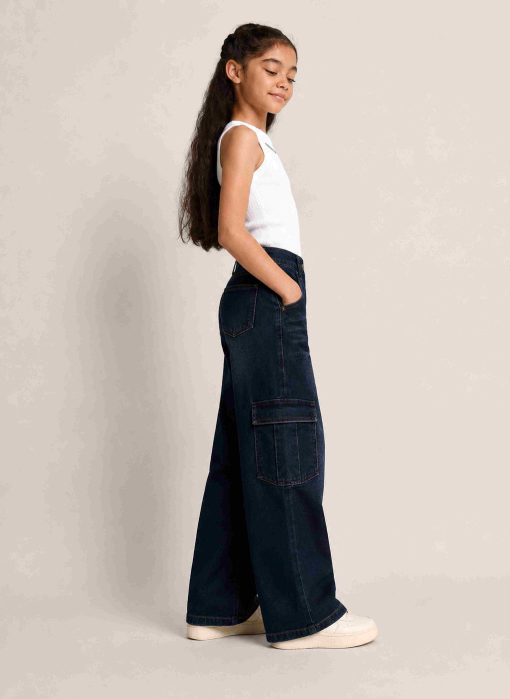 CoCo Street midnight blue cargo denim jeans with cargo pockets