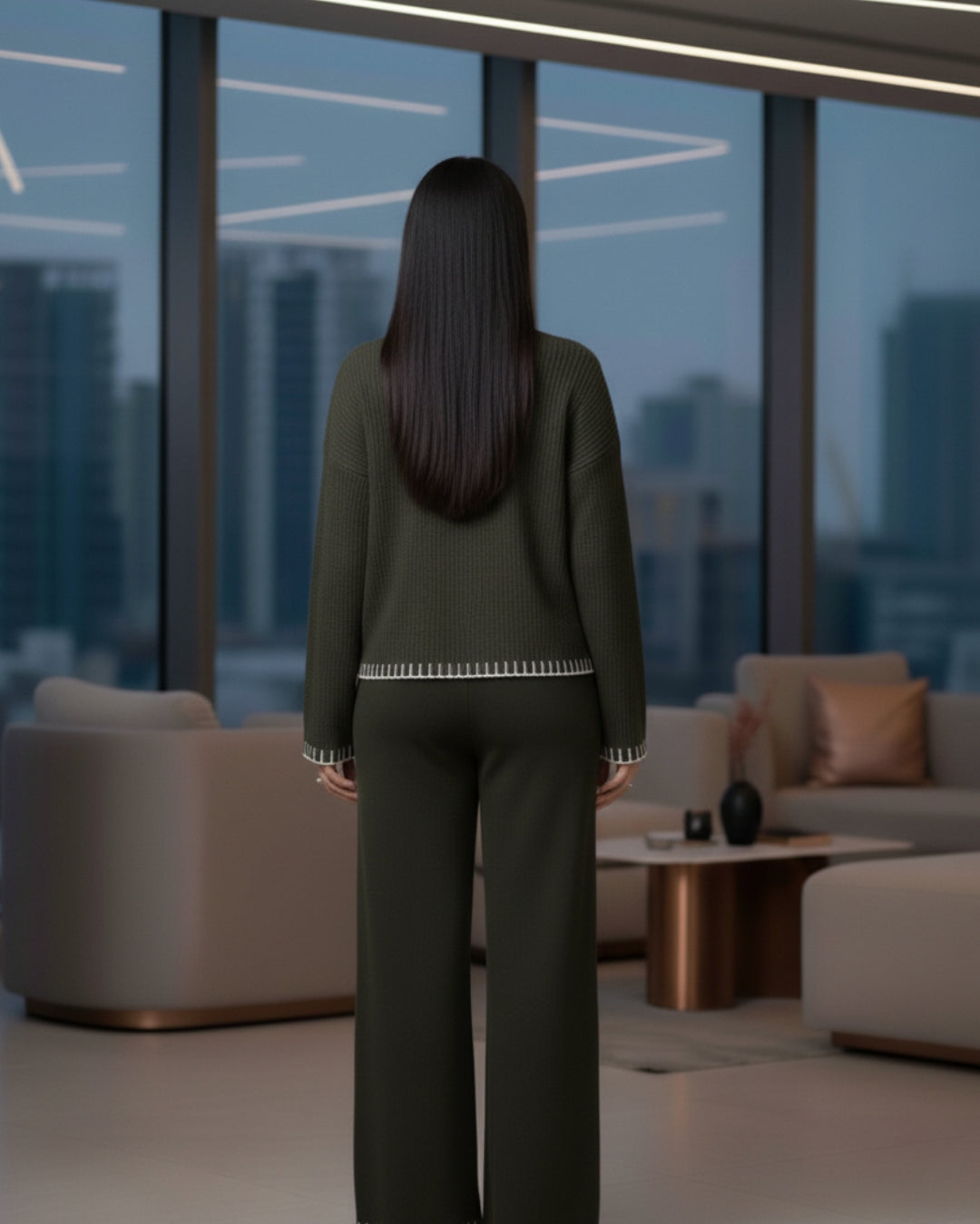Elaris - Olive Contrast Knit Co-ord Set