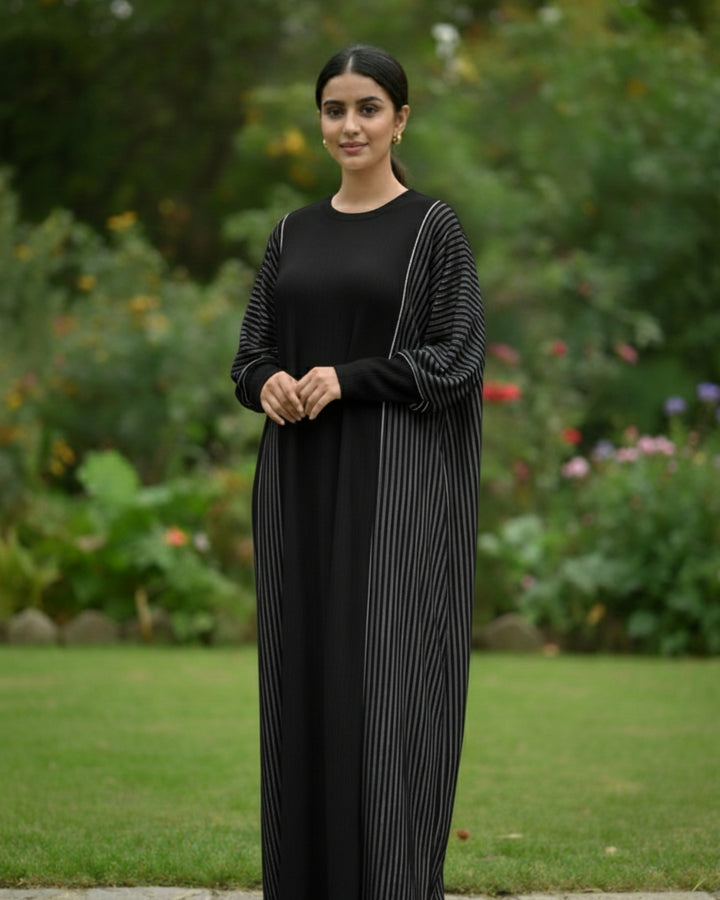 Silver Black Abaya Set