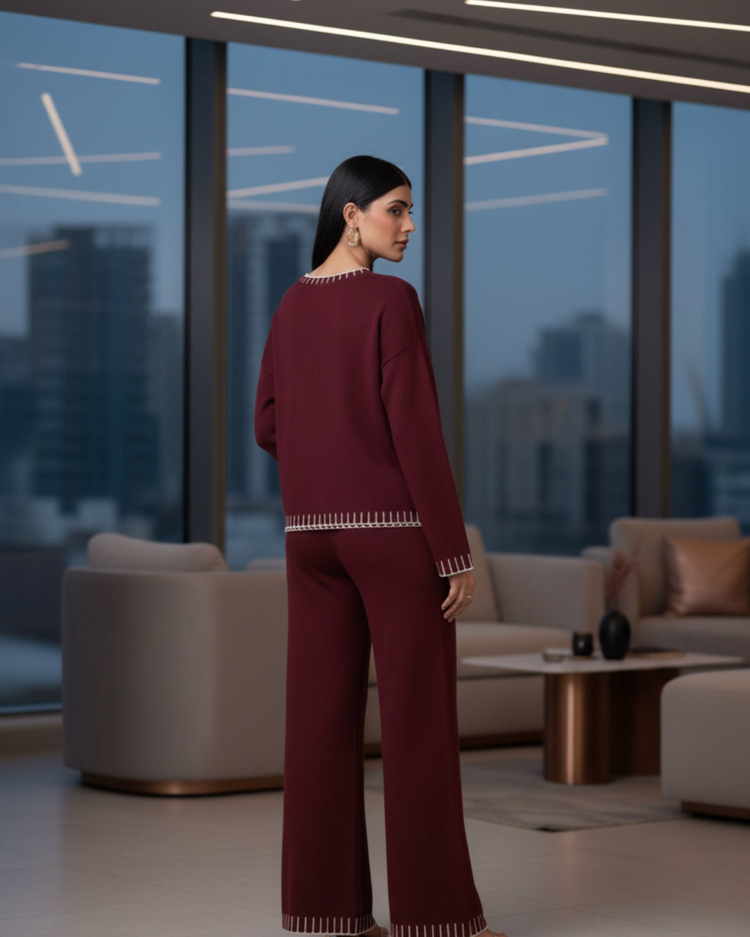 Elaris - Maroon Muse Contrast Knit Co-ord Set