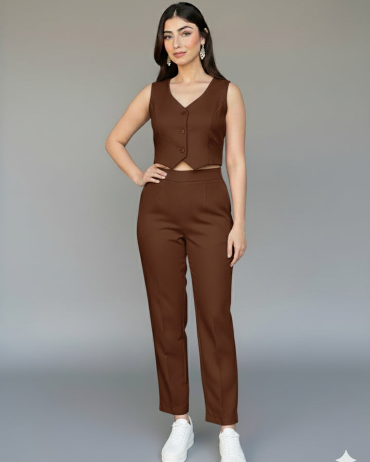 Nuvia - Urban Brown Waist Top Co-Ord Set