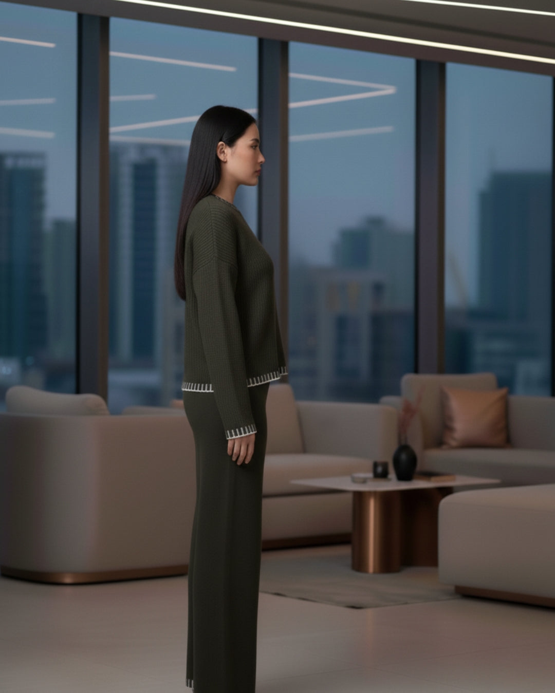 Elaris - Olive Contrast Knit Co-ord Set