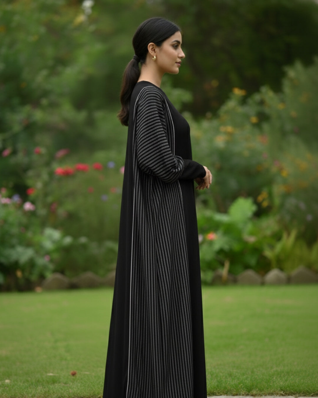 Silver Black Abaya Set