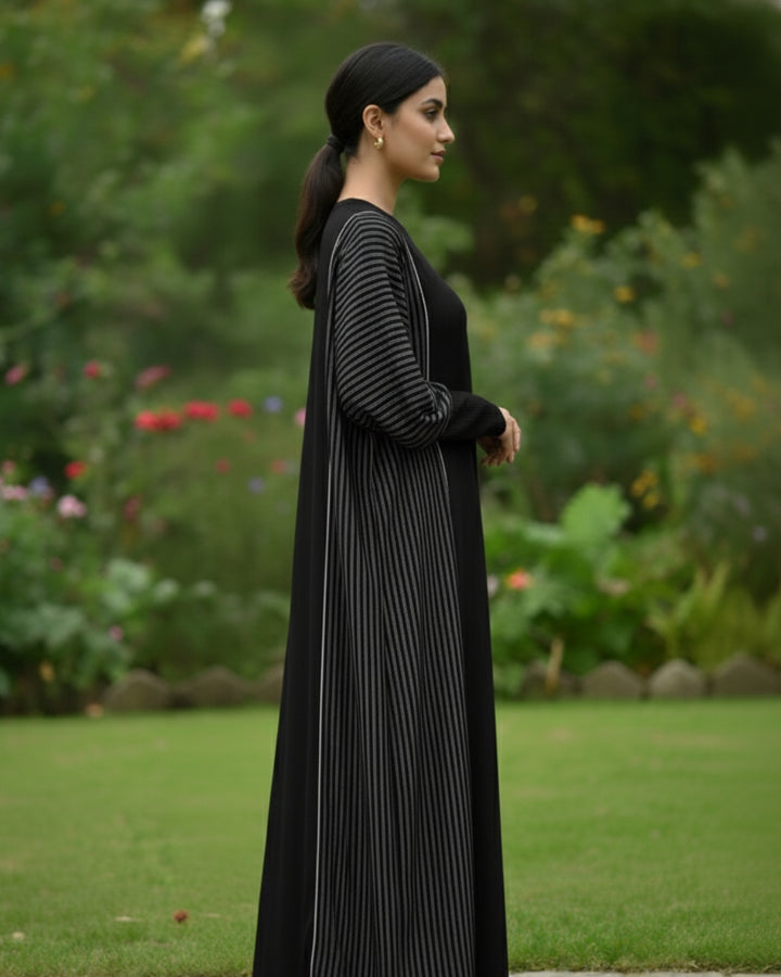 Silver Black Abaya Set