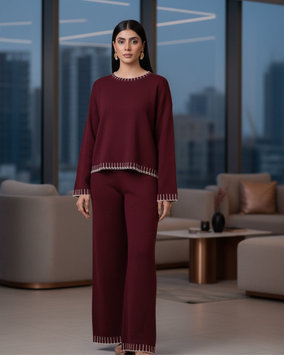 Elaris - Maroon Muse Contrast Knit Co-ord Set
