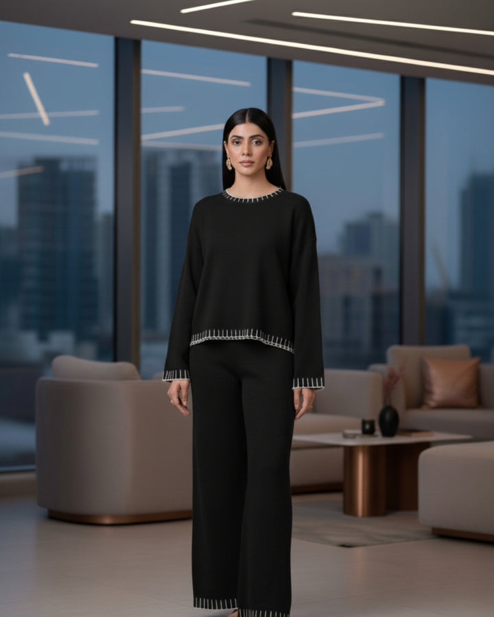 Elaris - Midnight Edge Contrast Knit Co-ord Set