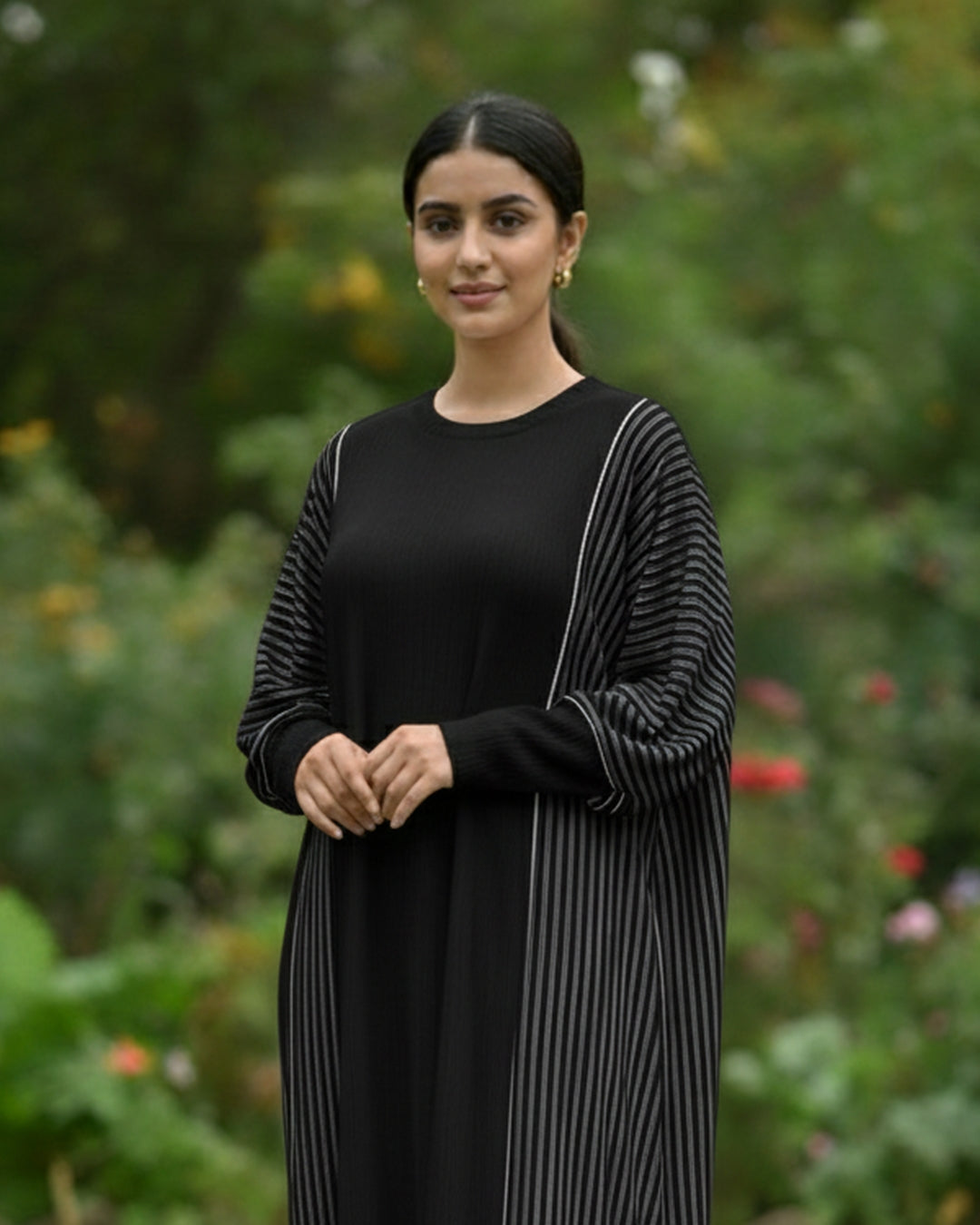 Silver Black Abaya Set