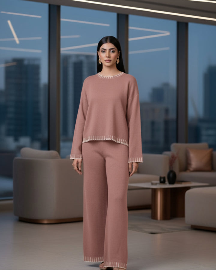 Elaris -Dusty Rose Contrast Knit Co-ord Set